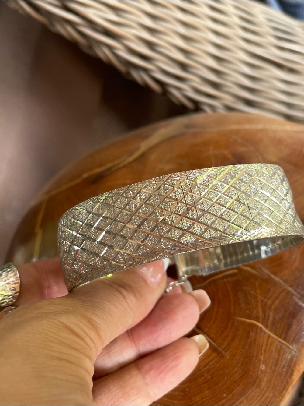 925-Silver-Textured Bangle Bracelet